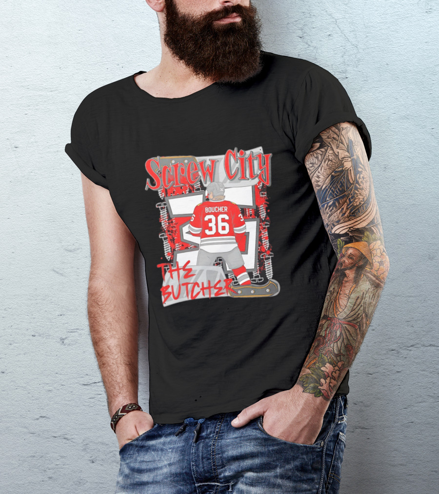 Screw City Boucher 36 The Butcher Rockford IceHogs Hockey T-Shirt