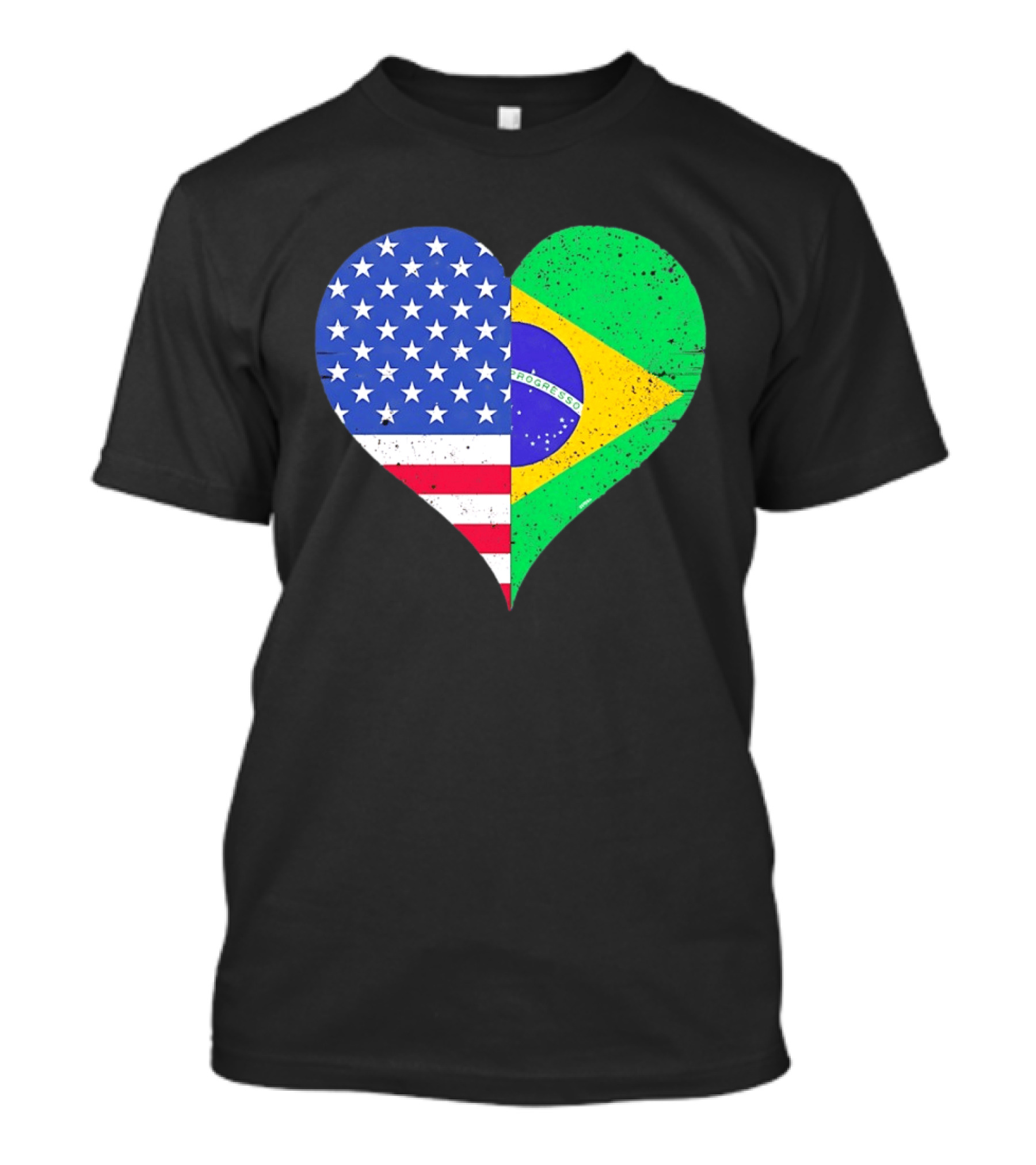 Brazilian And American Heart Flags Unity T-Shirt