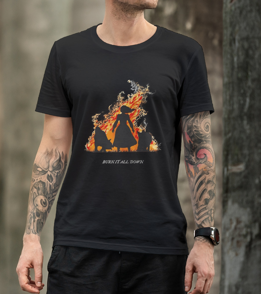 Burn It All Down Matriarchy Flames Woman Wolves T-Shirt