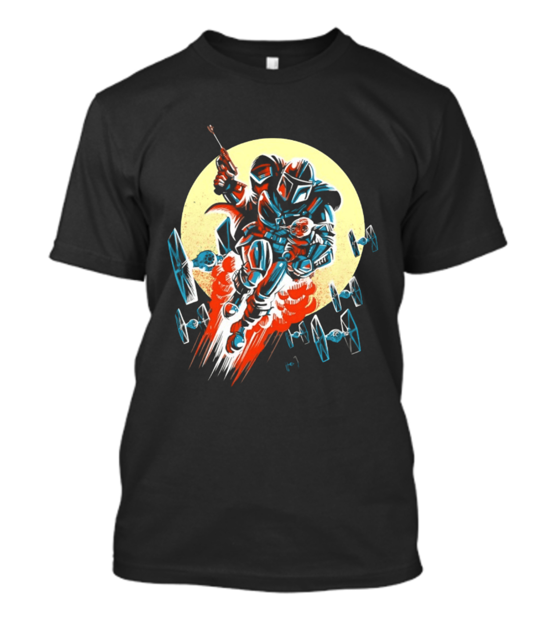 Din Djarin Grogu TIE Fighters Mandalorian Jetpack Adventure T-Shirt