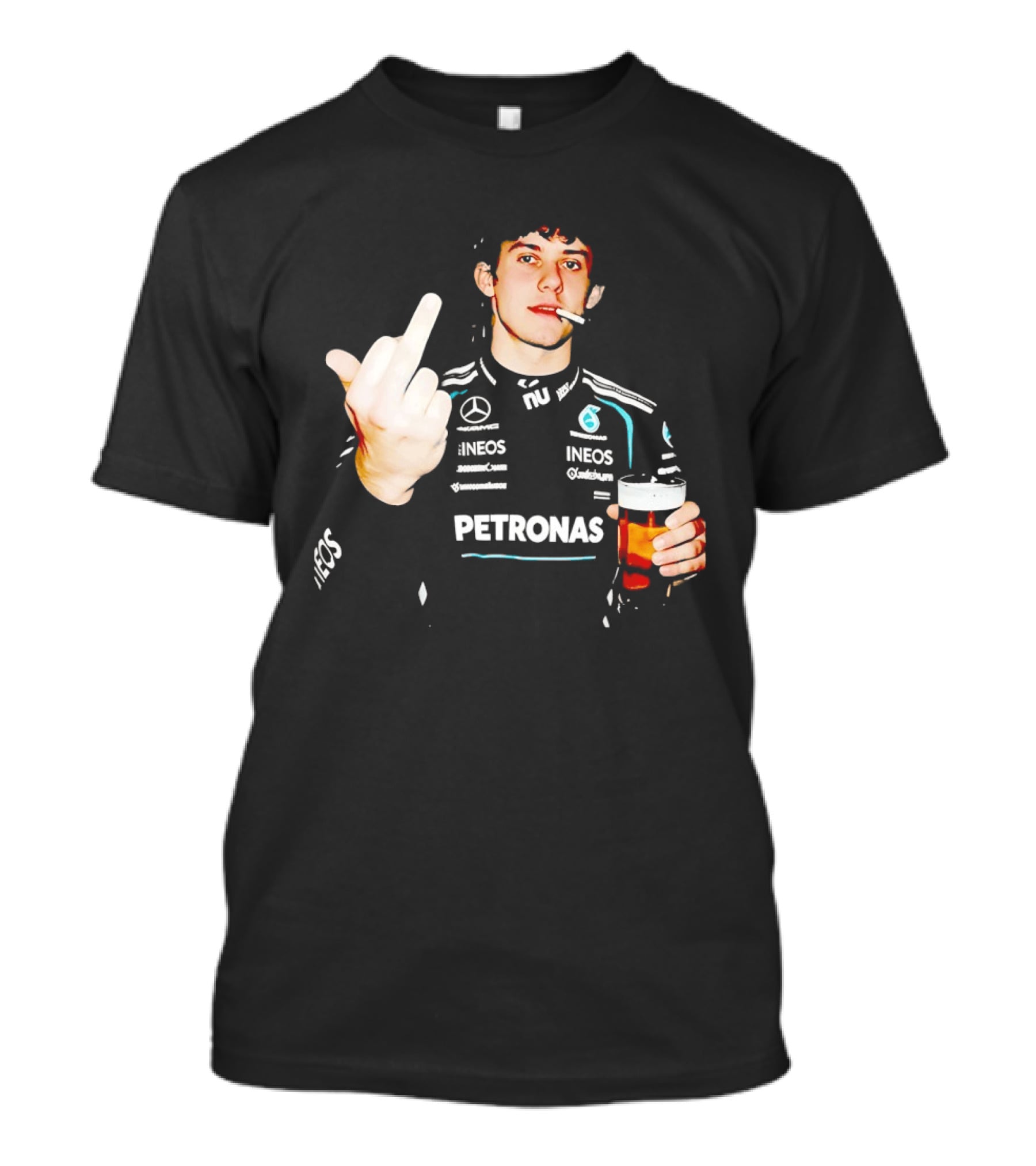 Kimi Antonelli F1 Petronas Mercedes Smoking Beer Middle Finger T-Shirt