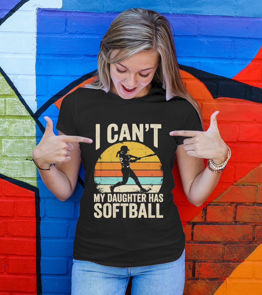 Softball Player 12 I Can't My Daughter Has Softball Sunset T-Shirt