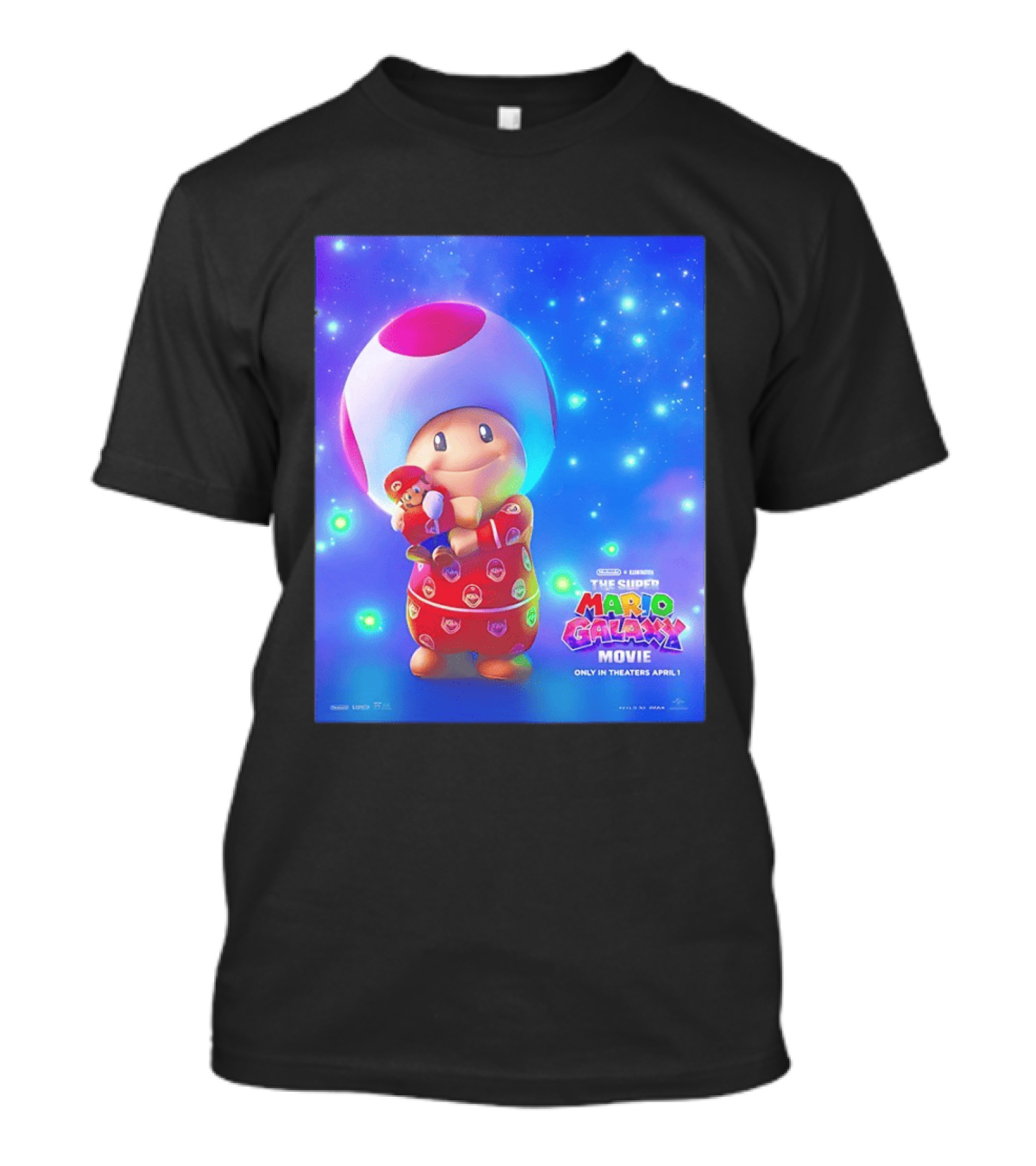 The Super Mario Galaxy Movie Toad Hugging Mario Pajamas Only In Theaters April 1 T-Shirt