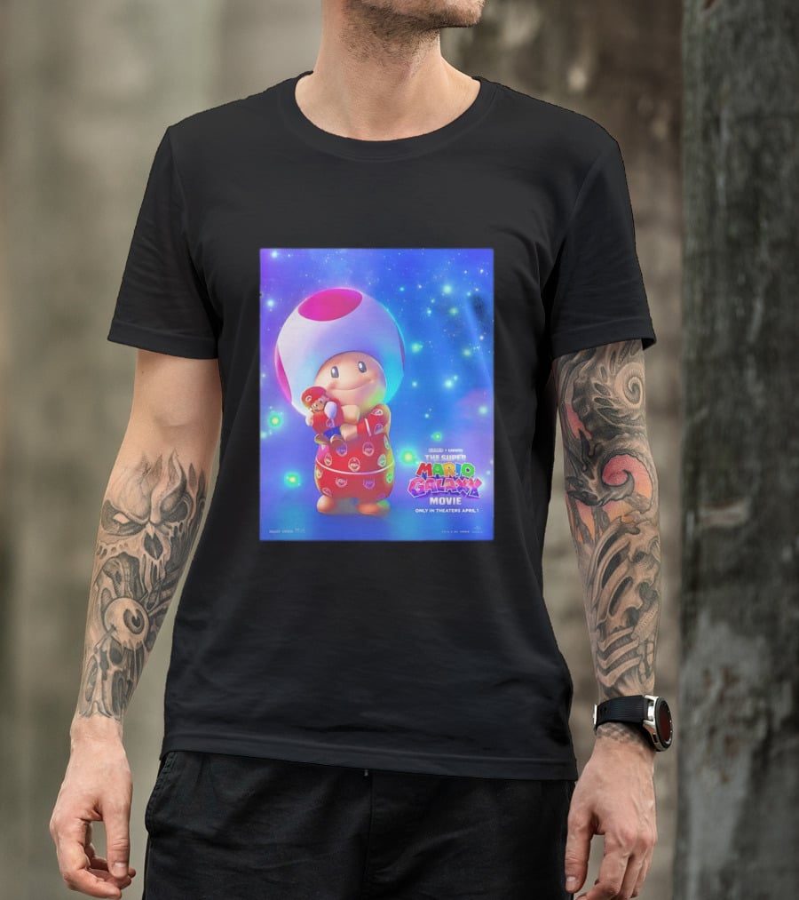 The Super Mario Galaxy Movie Toad Hugging Mario Pajamas Only In Theaters April 1 T-Shirt
