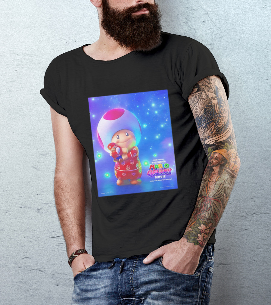 The Super Mario Galaxy Movie Toad Hugging Mario Pajamas Only In Theaters April 1 T-Shirt