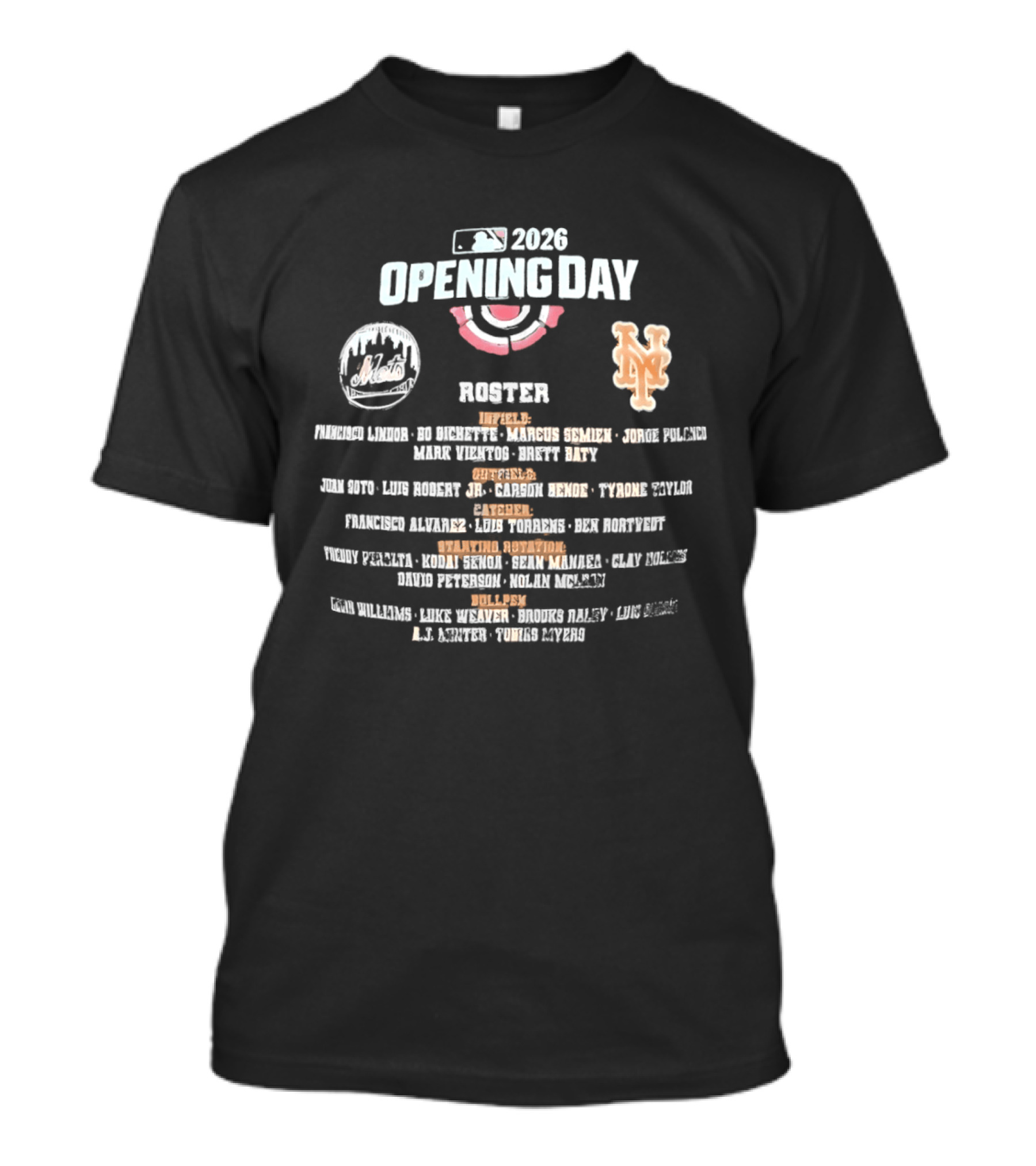 MLB 2026 Opening Day New York Mets Roster Players And Positions T-Shirt