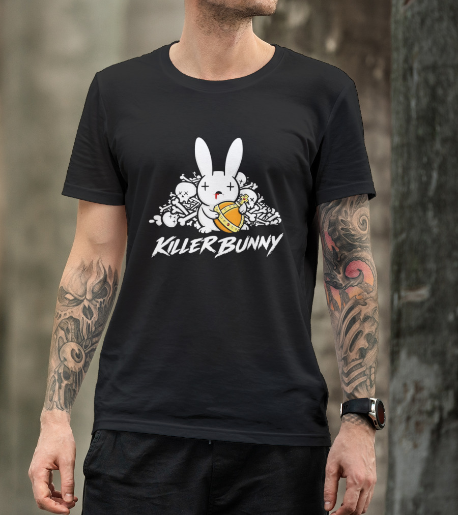 Killer Bunny Cuddly Rabbit With Sword Amidst Bones T-Shirt