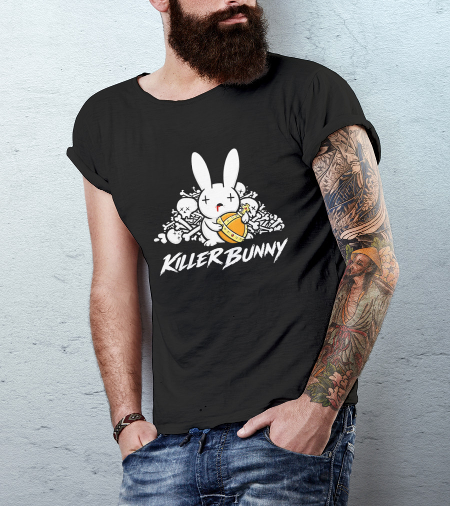 Killer Bunny Cuddly Rabbit With Sword Amidst Bones T-Shirt