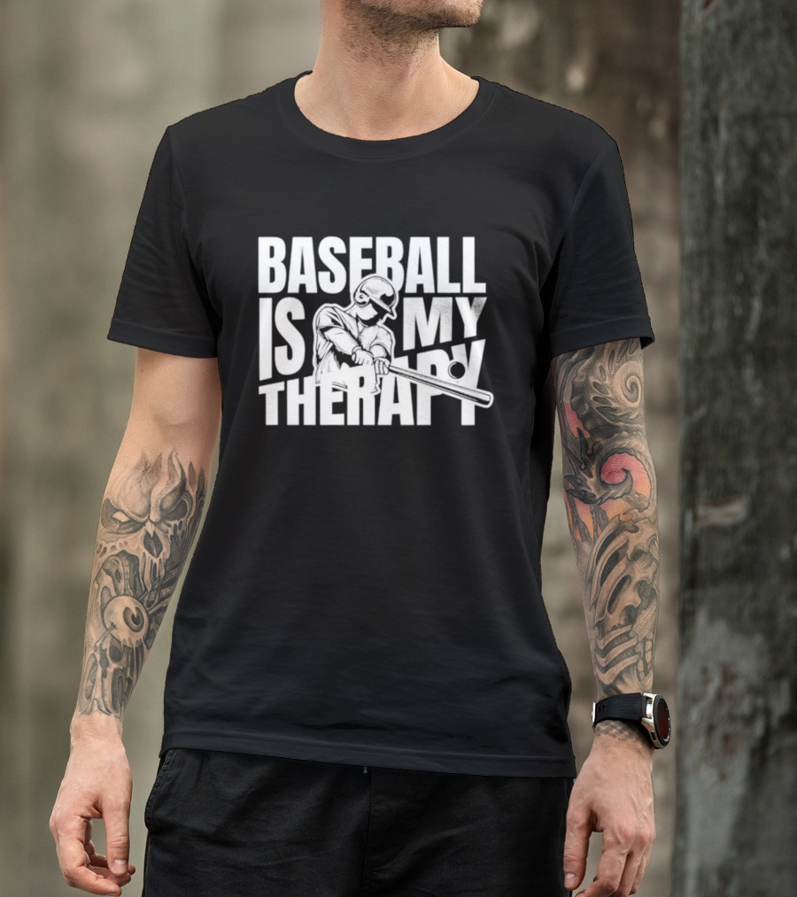Baseball Is My Therapy Player Hitting Ball T-Shirt