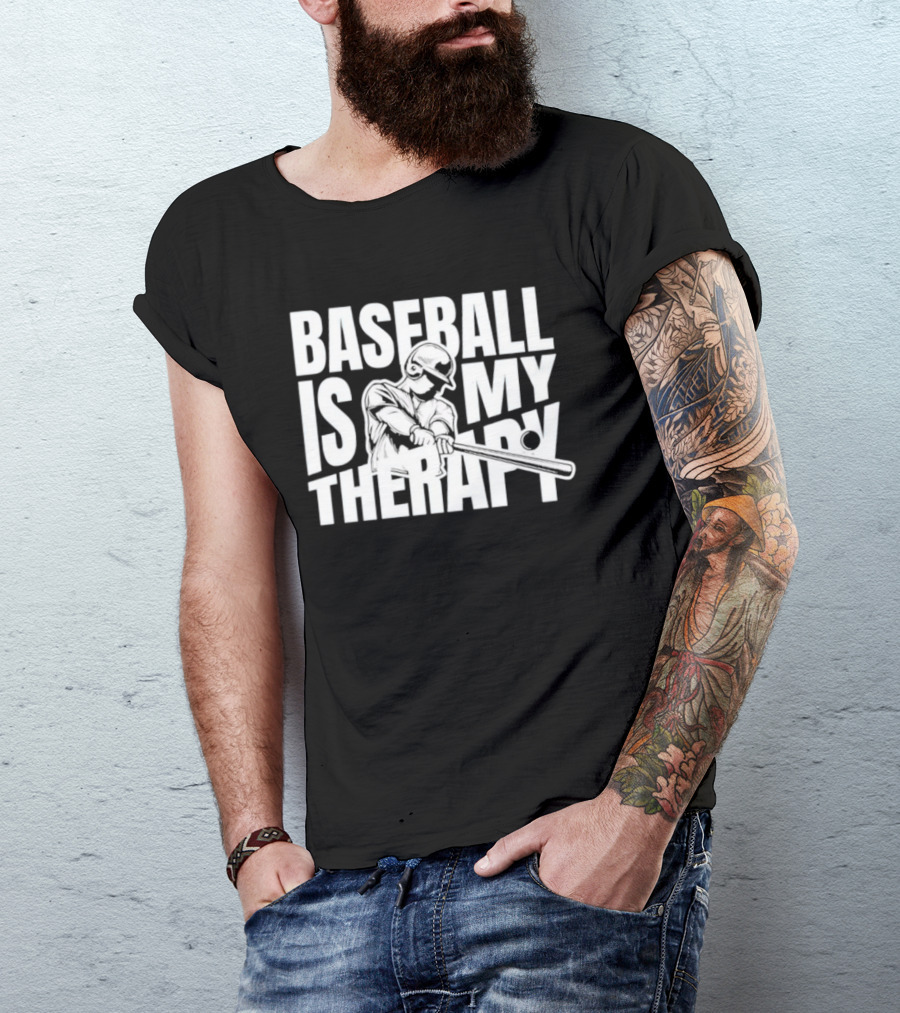Baseball Is My Therapy Player Hitting Ball T-Shirt