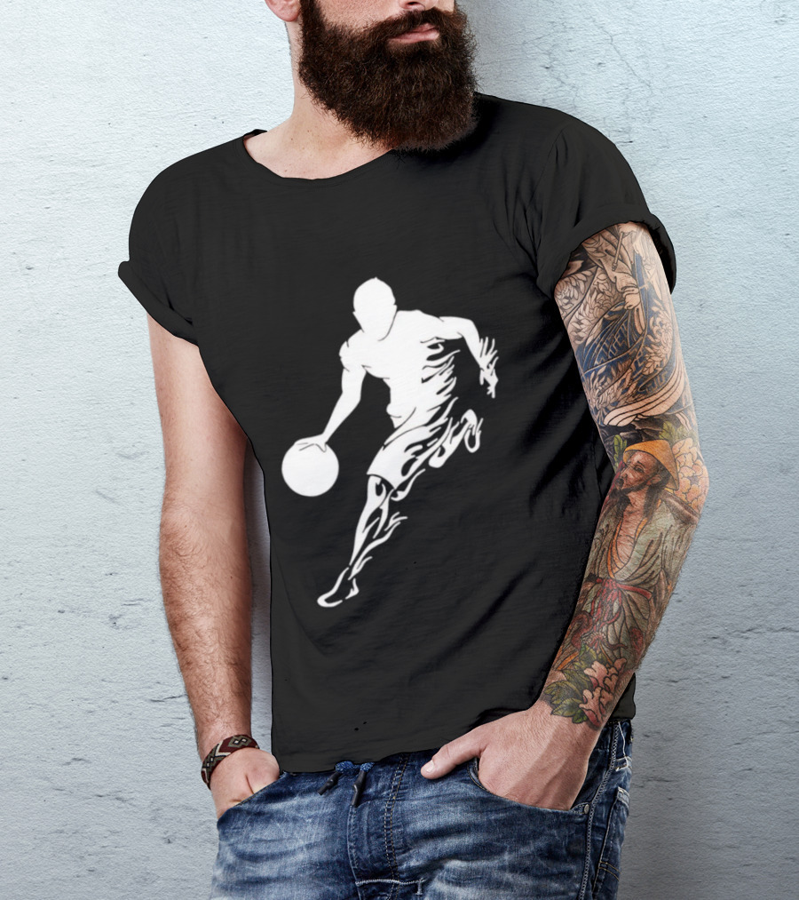 Basketball Player Dribbling With White Flame Motion T-Shirt