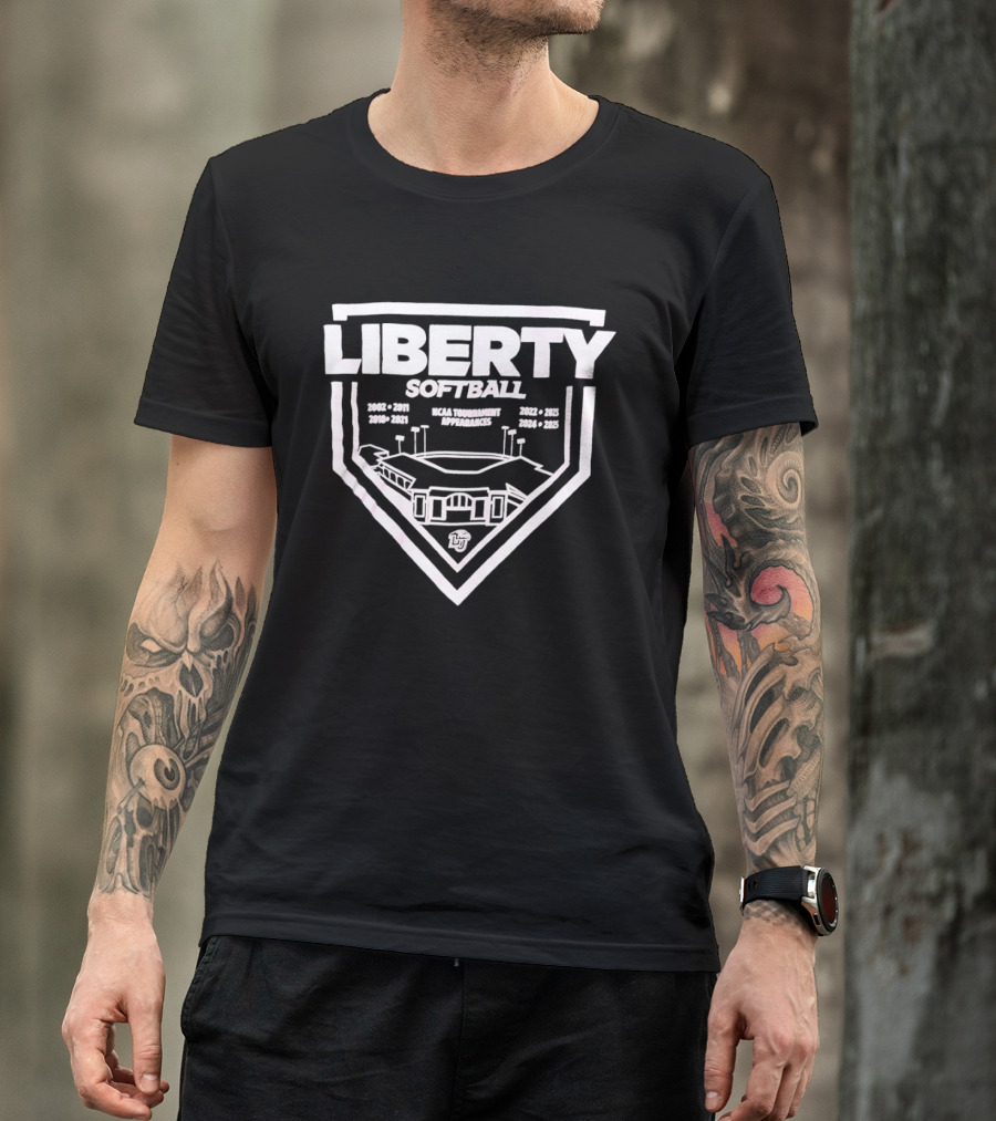 Liberty Softball 2005 2023 Stadium Illustration Tournament Dates T-Shirt