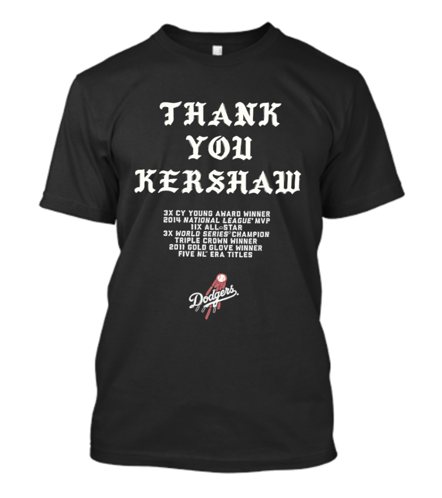 Thank You Kershaw Los Angeles Dodgers 3X Cy Young Winner MVP 9X All Star 3X World Series Champion T-Shirt
