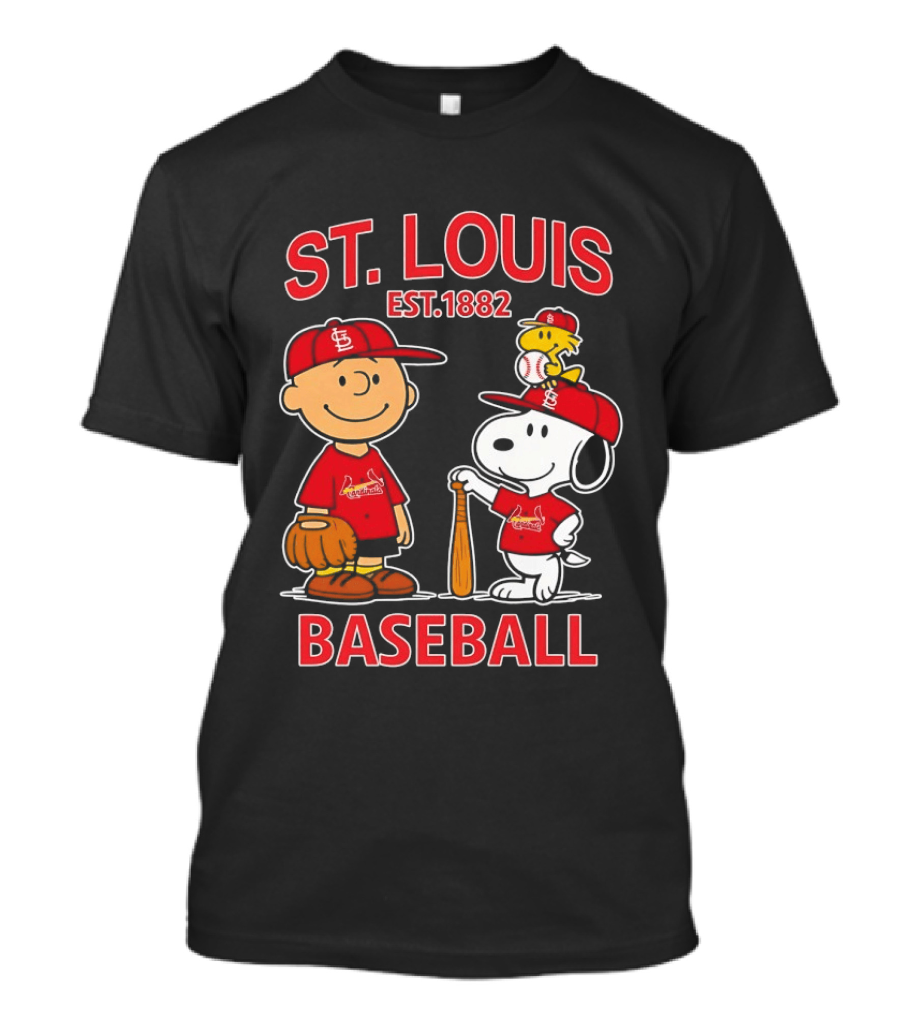 Charlie Brown Snoopy Woodstock St Louis Cardinals Baseball Est 1882 T-Shirt
