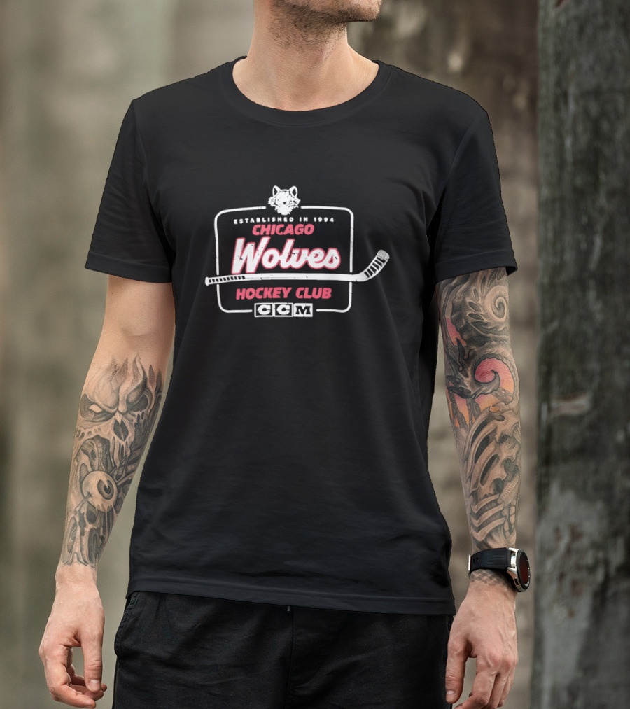 Chicago Wolves Established 1994 Hockey Club Retro Logo With Wolf And Hockey Stick T-Shirt
