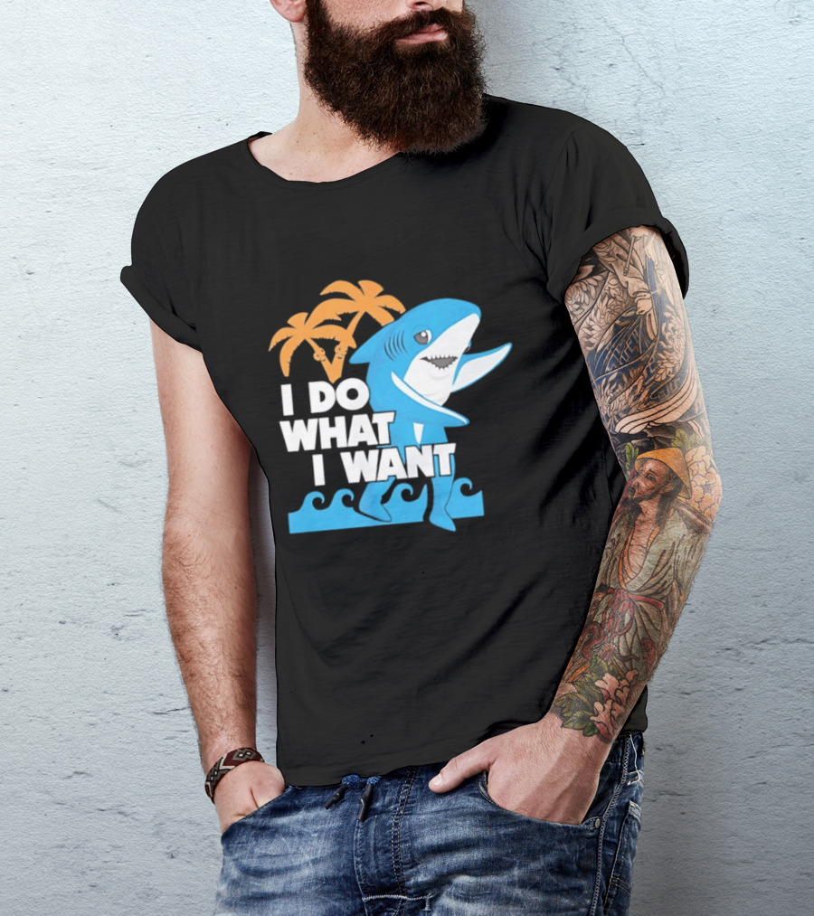 I Do What I Want Shark Palm Tree Sea Waves T-Shirt