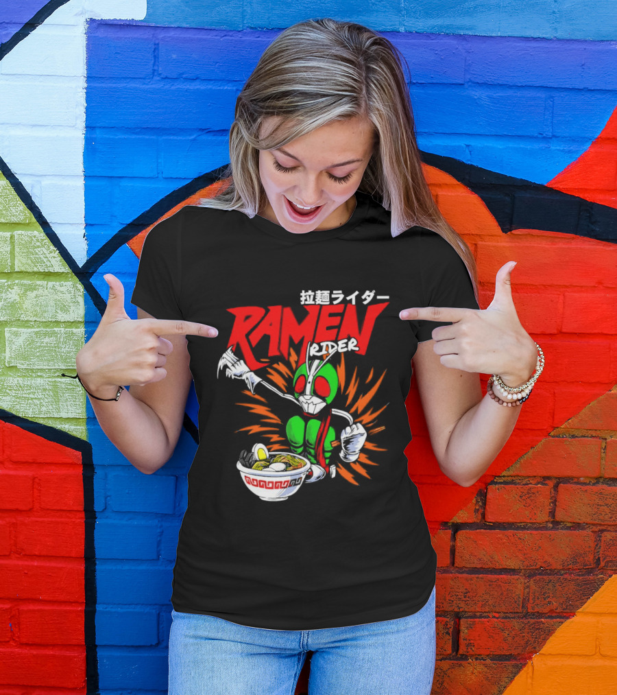 Ramen Rider Japanese Text Meme Funny Bowl Explosion T-Shirt