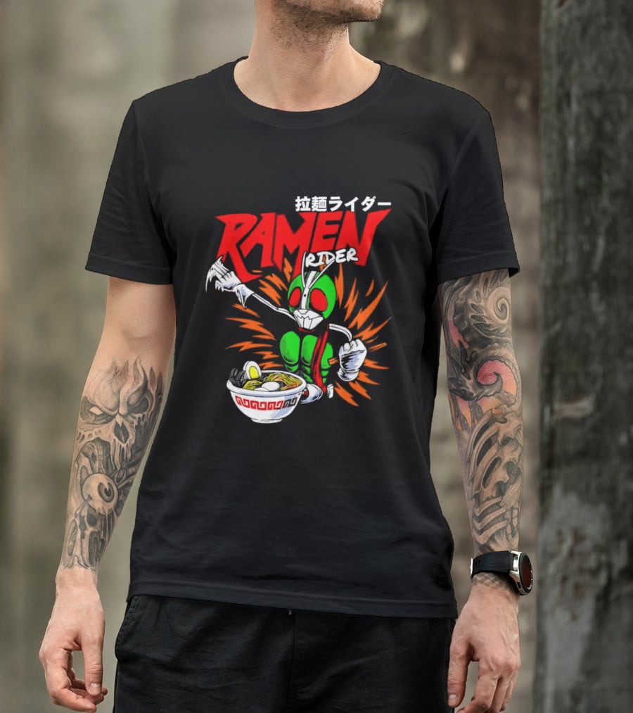 Ramen Rider Japanese Text Meme Funny Bowl Explosion T-Shirt
