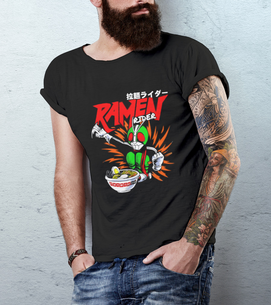 Ramen Rider Japanese Text Meme Funny Bowl Explosion T-Shirt