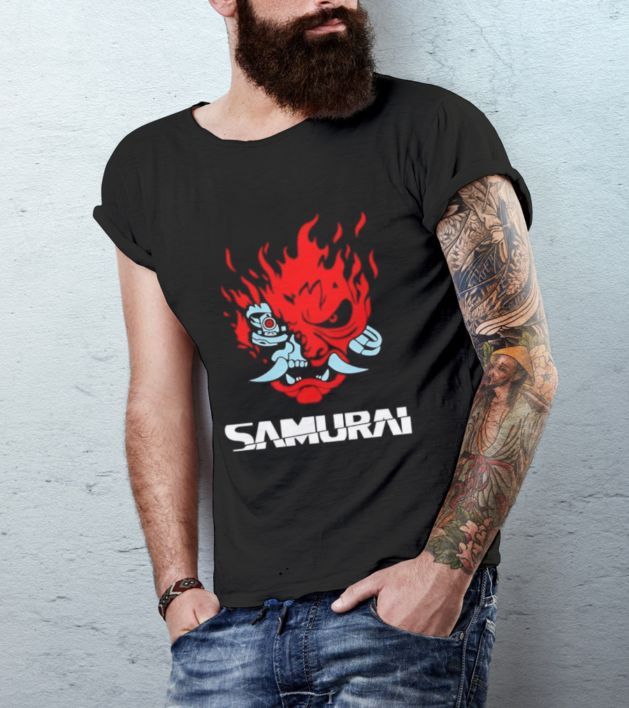 Samurai Japanese Oni Demon Mask Flame T-Shirt