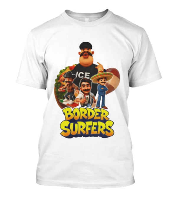 Border Surfers ICE Cartoon Characters Mexican Hat T-Shirt