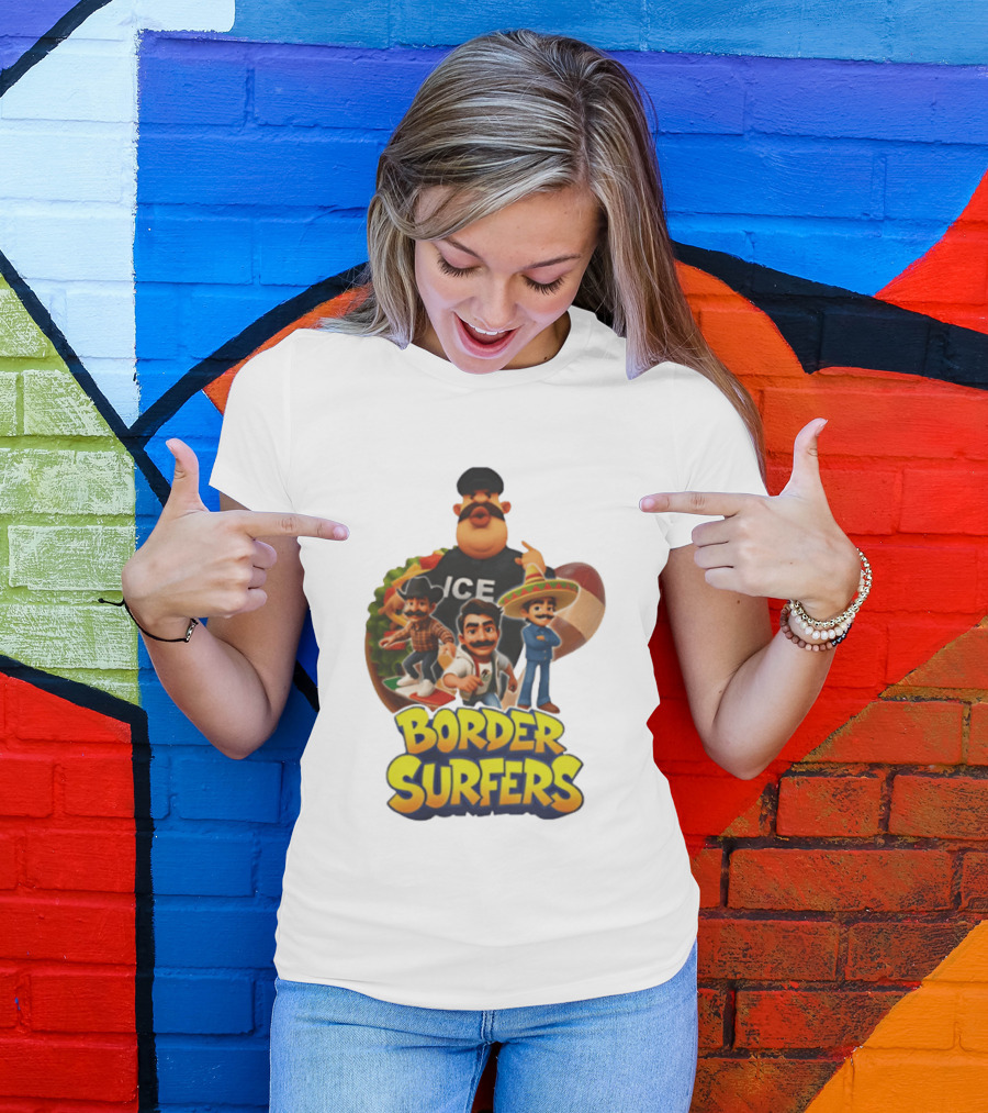 Border Surfers ICE Cartoon Characters Mexican Hat T-Shirt