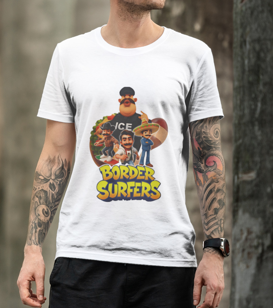 Border Surfers ICE Cartoon Characters Mexican Hat T-Shirt