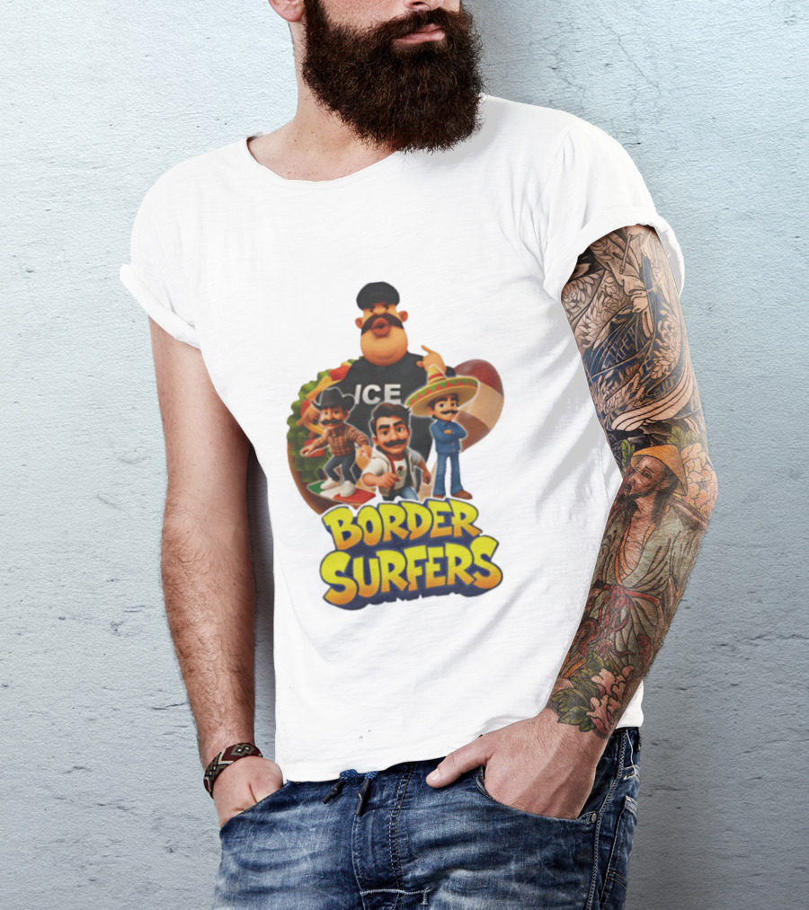 Border Surfers ICE Cartoon Characters Mexican Hat T-Shirt