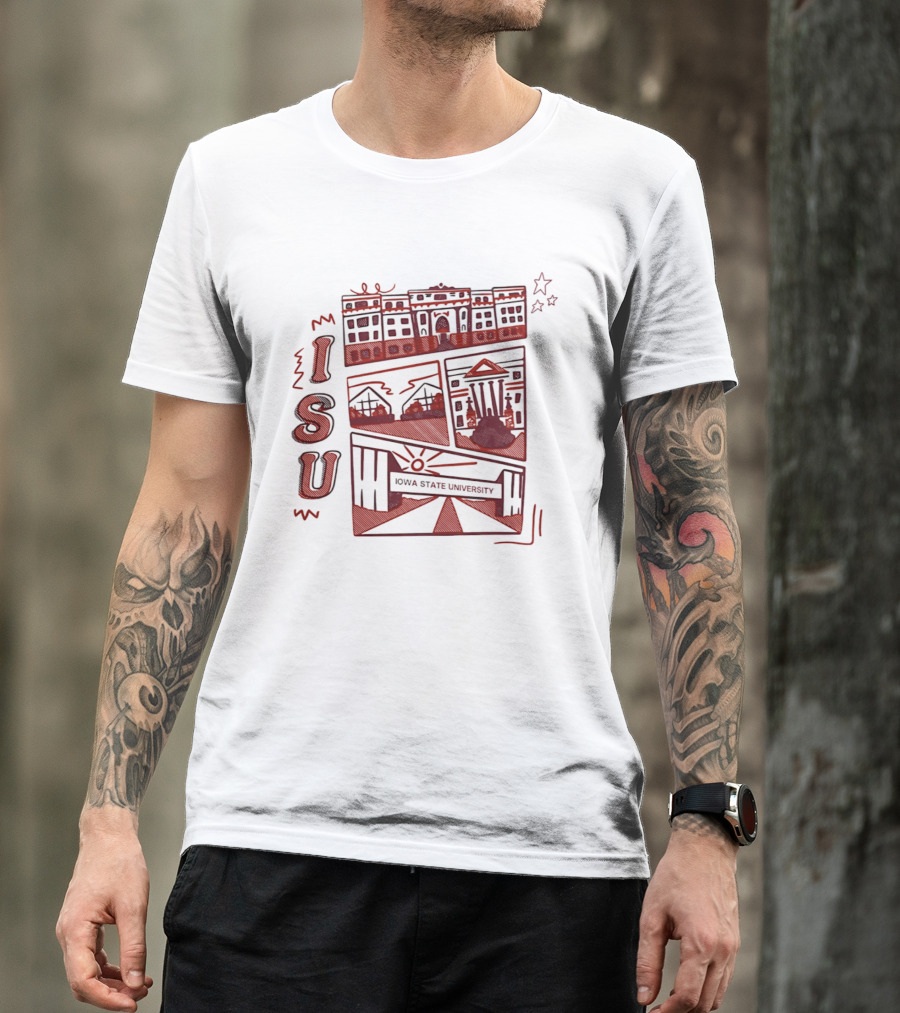 Iowa State University ISU Campus Landmarks Comic Paint T-Shirt