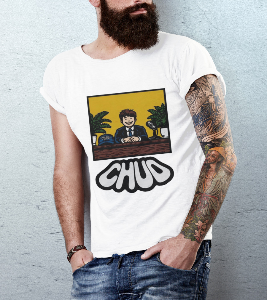 Fuentes Store Chud Comic Style Desk Scene With Microphone And Cap T-Shirt