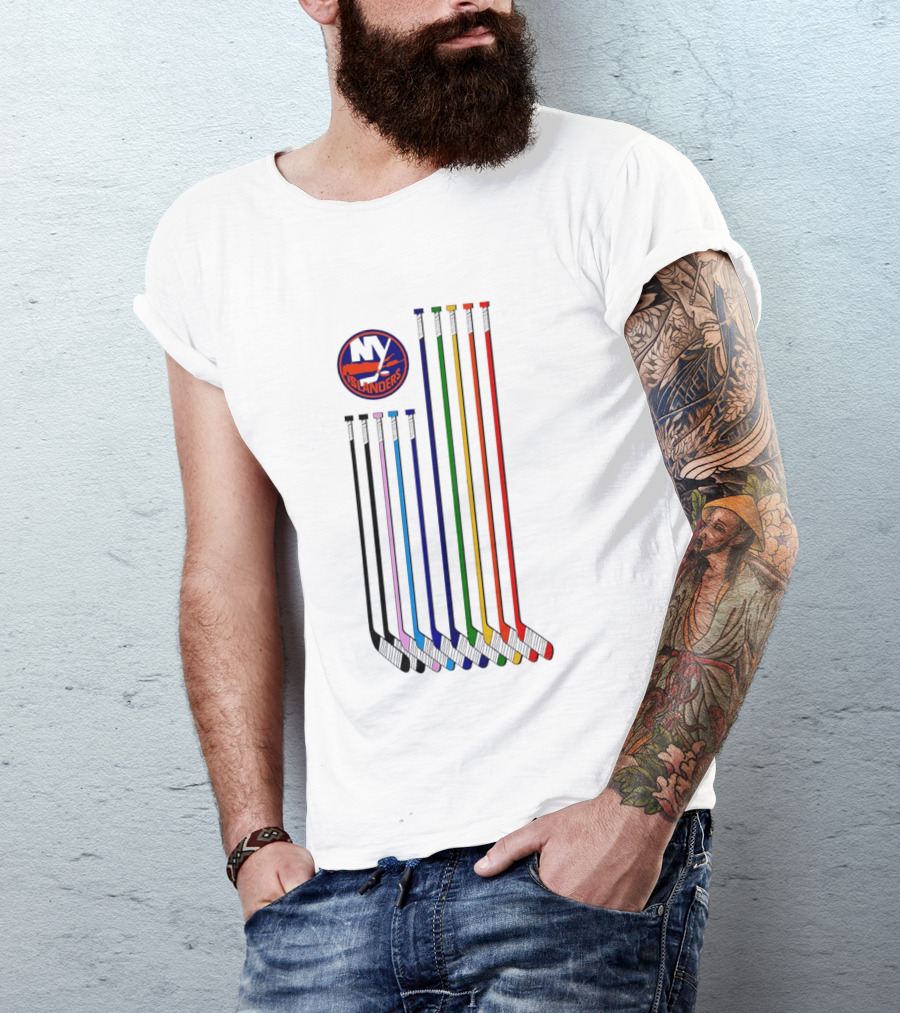 NY Islanders Hockey Pride LGBT Rainbow Sticks T-Shirt