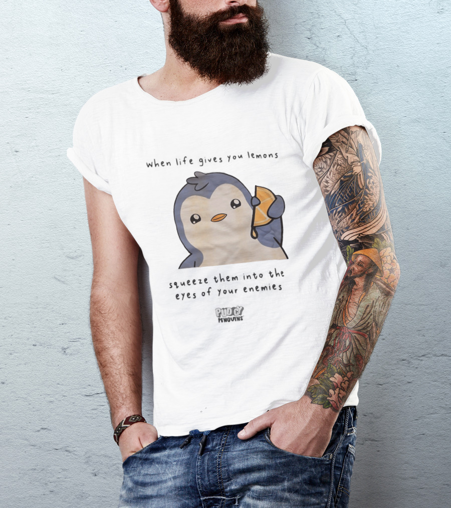 When Life Gives You Lemons Squeeze Them Into The Eyes Of Your Enemies Pudgy Penguins Cartoon T-Shirt