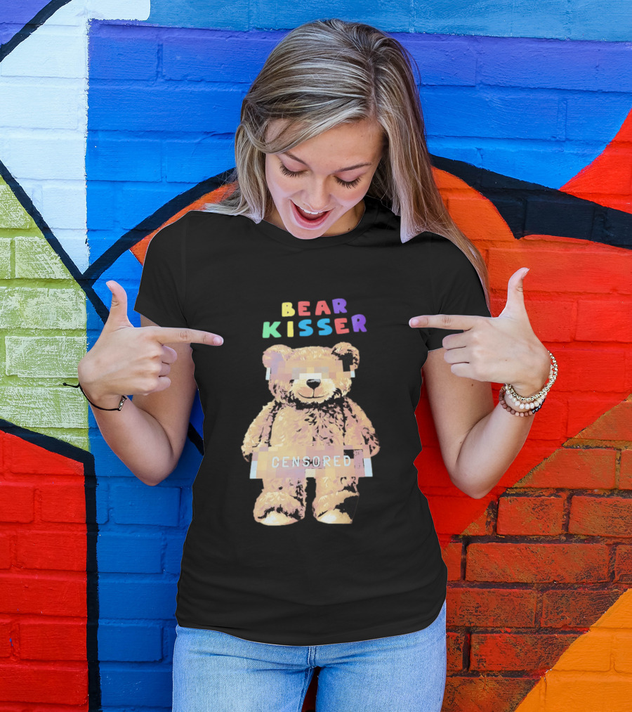 Bear Kisser Censored Pixelated Teddy Bear T-Shirt