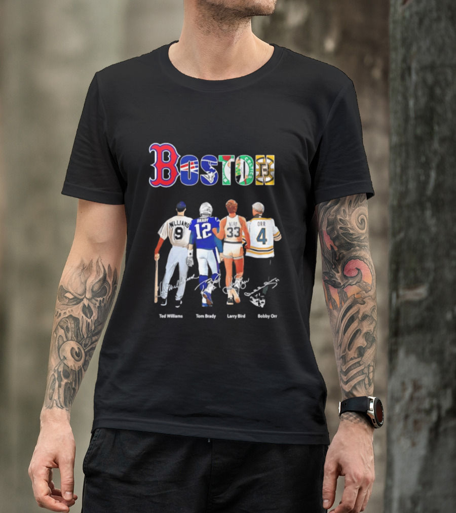 Boston Sports Icons Ted Williams Tom Brady Larry Bird Bobby Orr T-Shirt