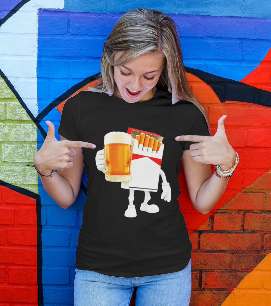 Pack Of Cigs With Beer Drinking Beer Smoking Cigarettes T-Shirt