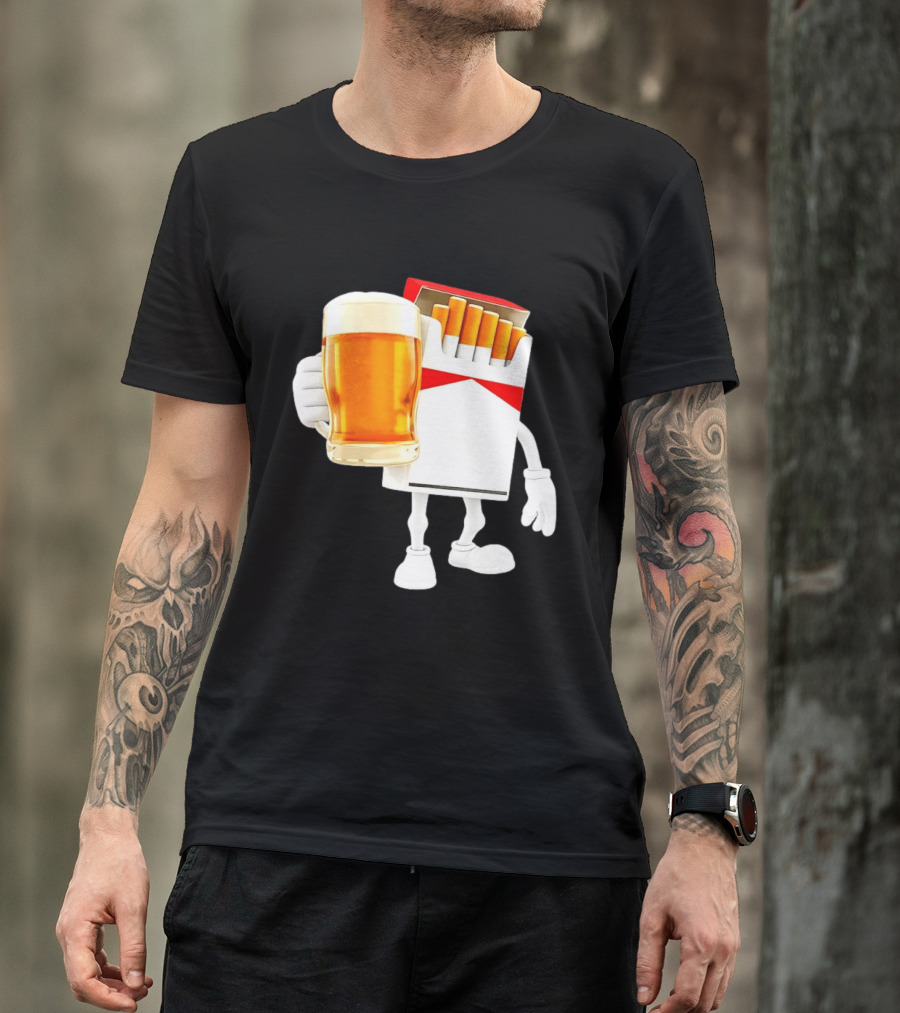Pack Of Cigs With Beer Drinking Beer Smoking Cigarettes T-Shirt