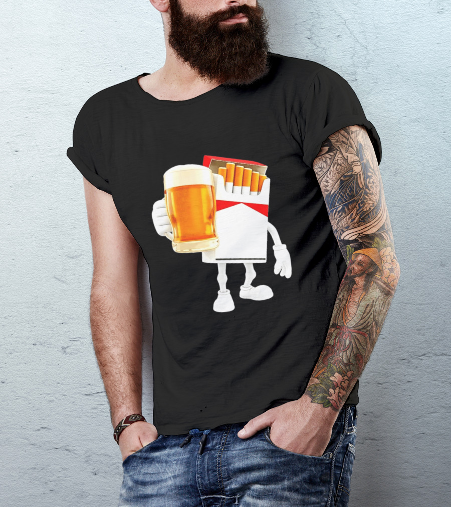 Pack Of Cigs With Beer Drinking Beer Smoking Cigarettes T-Shirt