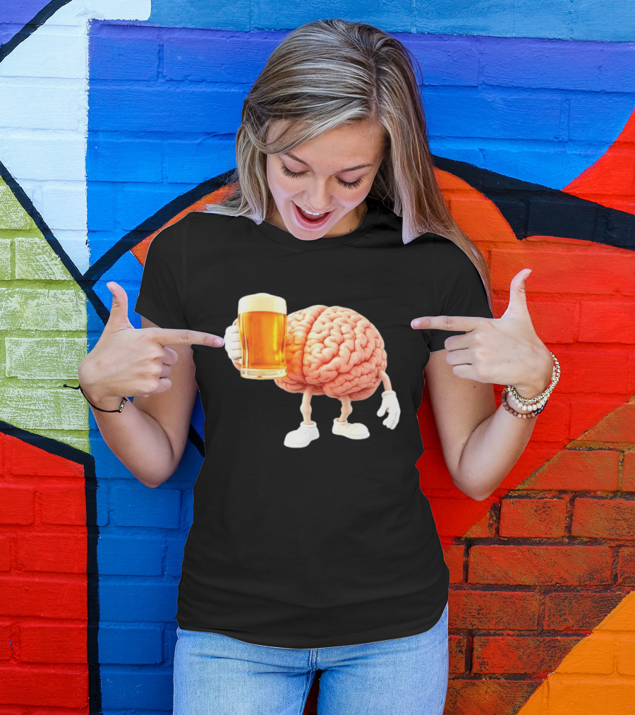 Brain Holding Beer Meme Fun Drinking Humor T-Shirt