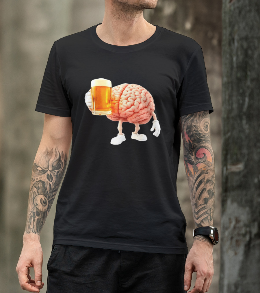 Brain Holding Beer Meme Fun Drinking Humor T-Shirt