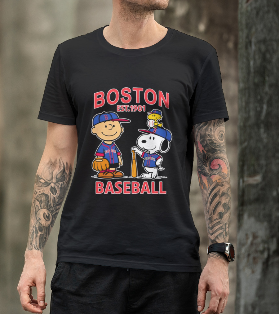 Boston Baseball Charlie Brown Snoopy Red Sox Est 1901 T-Shirt