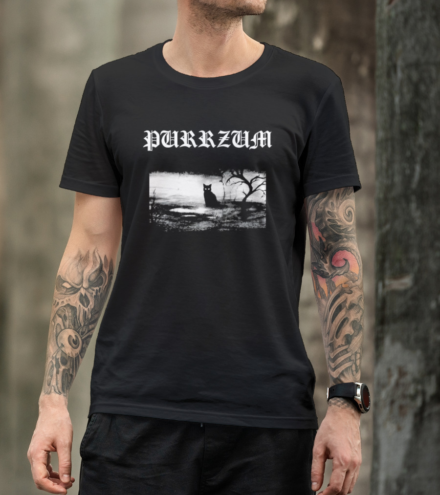 Purrzum Black Cat Gothic Spooky Forest Scene T-Shirt