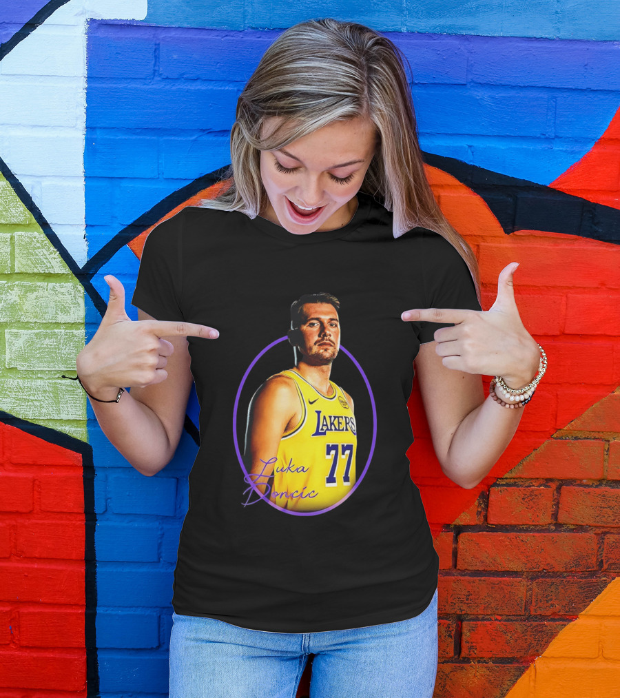 Los Angeles Lakers Luka Doncic 77 Yellow Jersey Image T-Shirt