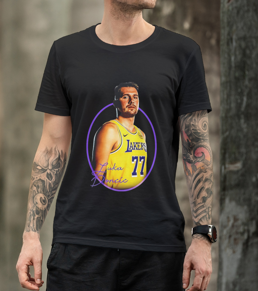 Los Angeles Lakers Luka Doncic 77 Yellow Jersey Image T-Shirt