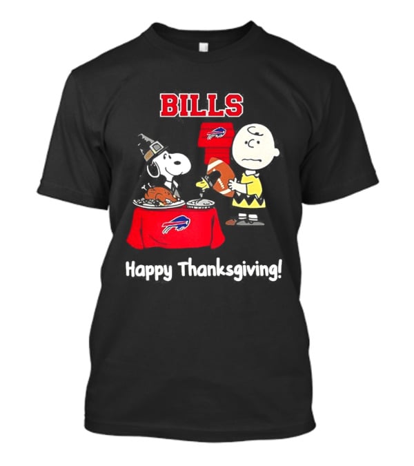 Snoopy And Charlie Brown Celebrate Buffalo Bills Happy Thanksgiving T-Shirt