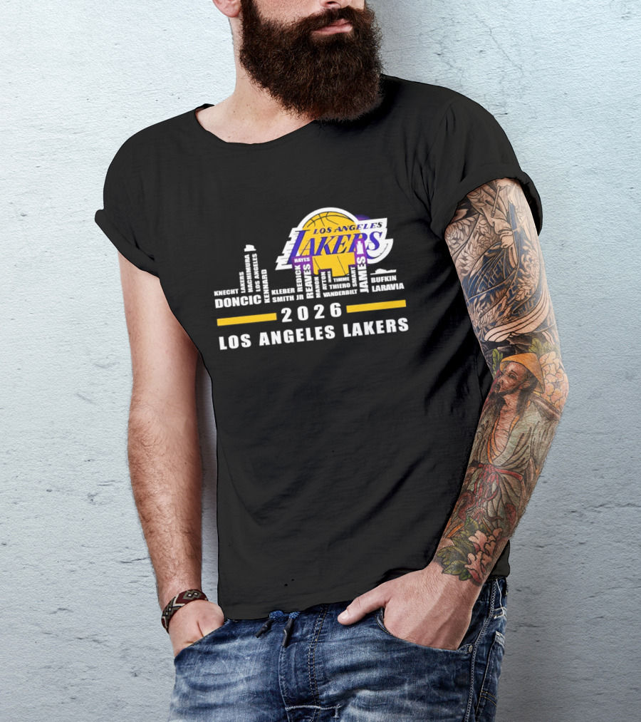 NBA Los Angeles Lakers 2026 Skyline Hayes And Doncic T-Shirt