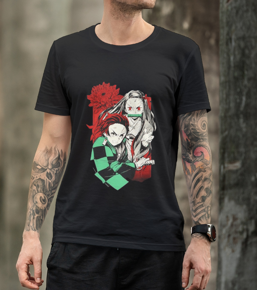 Tanjiro And Nezuko Demon Slayer Manga Red Flower T-Shirt