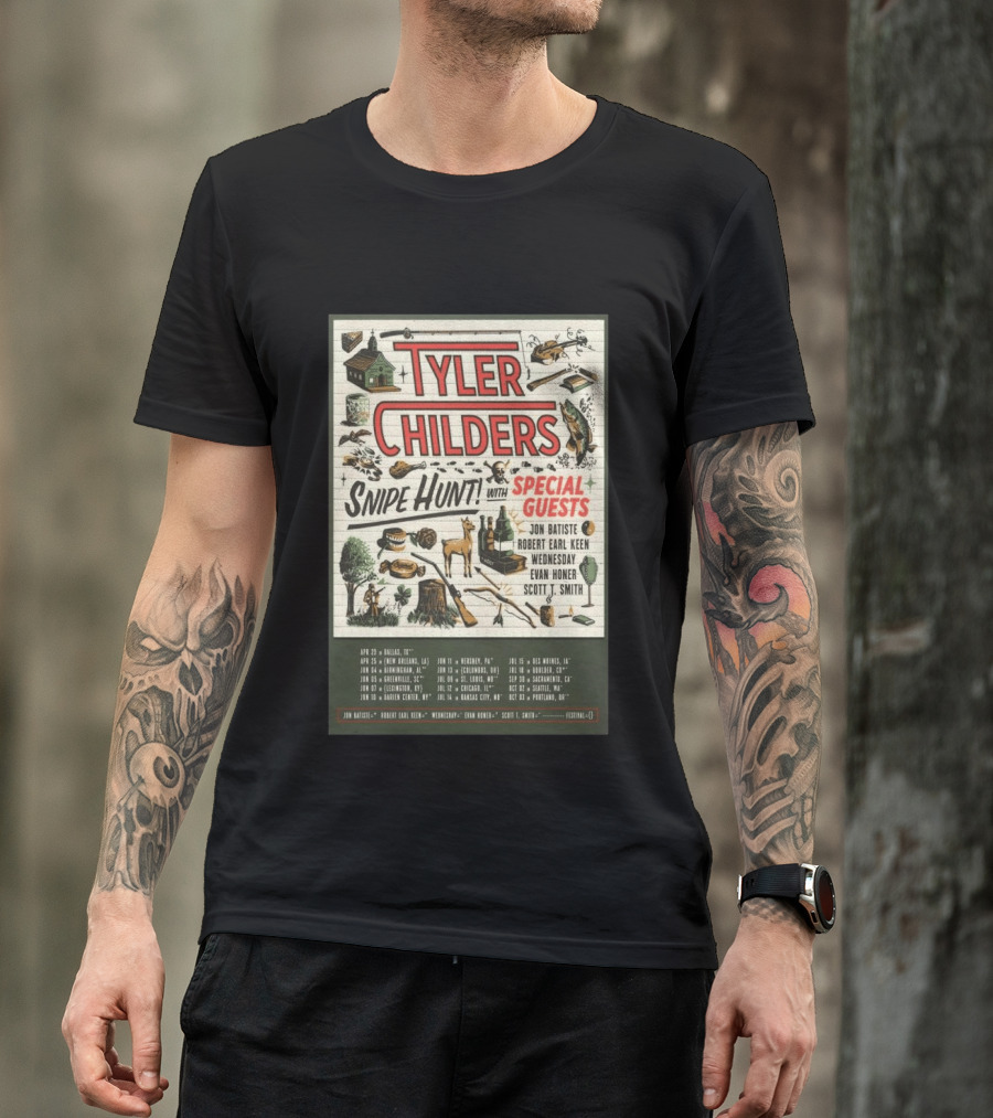 Tyler Childers Snipe Hunt Tour 2026 Special Guests Jon Batiste Robert Earl Keen Wednesday Evan Honer Scott Smith T-Shirt