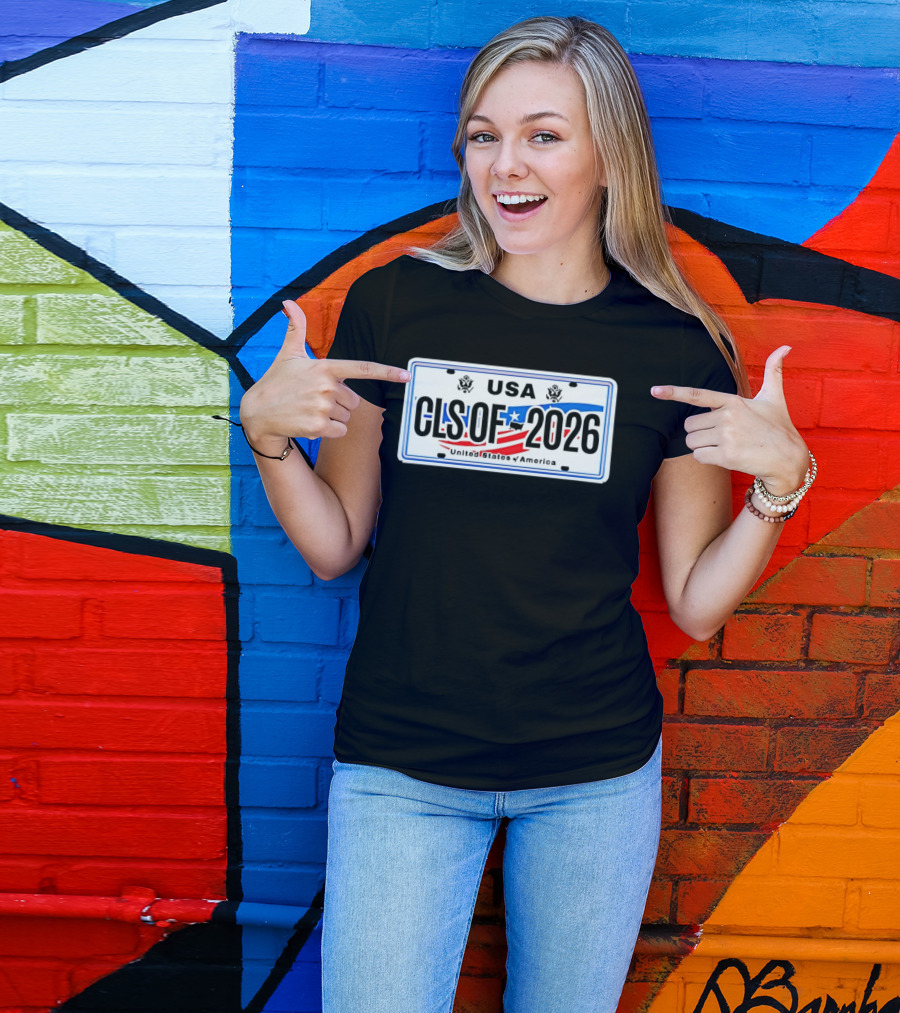 USA Class Of 2026 American Flag Graduation License Plate T-Shirt