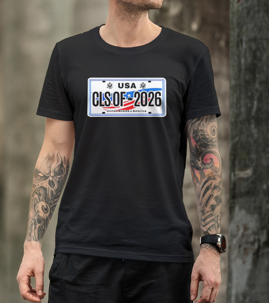USA Class Of 2026 American Flag Graduation License Plate T-Shirt