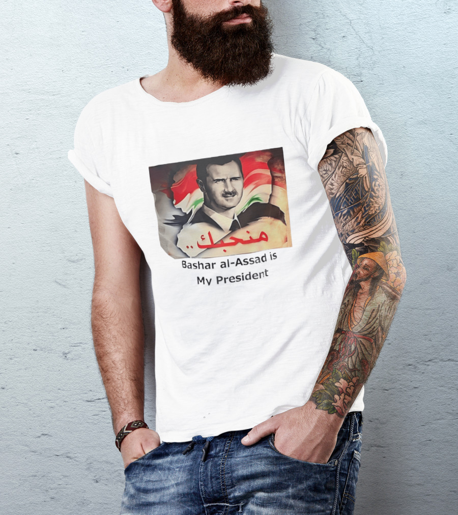 Bashar Al Assad Portrait With Syrian Flag T-Shirt